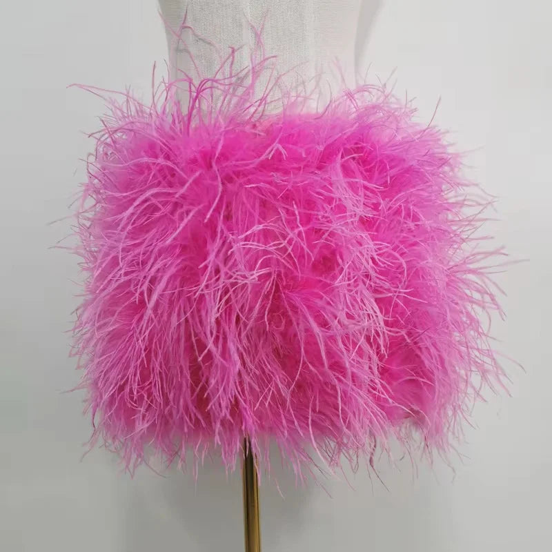 Real feather mini skirt, elastic waist sexy clothing, club, party dance party carnival short skirt can be customized in size - Matrix Studios