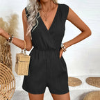 Jump Suit Women Overalls Playsuits Vacation One Pieces Outfits Romper Summer Casual Cross V-neck Sleeveless Solid Short Female - Matrix Studios