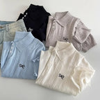 2026 Sweet Bow Embroidered Knitted Women Tops Summer New Korean Fashion Slim Polo Shirt Knitted Short Sleeve T-shirt - Matrix-studios.com