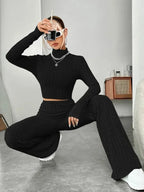 Stand Collar Navel T-shirt and Trumpet pants - Matrix-studios.com