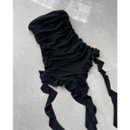 Women Strapless Sexy Floral Fold Hemline High Slit Mini Dress 2024 Solid Backless Sleeveless Black And Pink Party Dress Vestidos - Matrix-studios.com