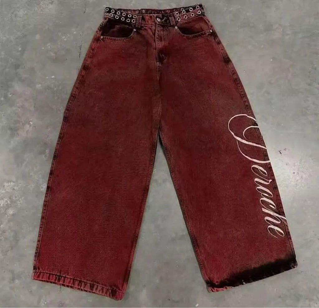 Y2K New Retro Centipede Embroidery Pattern Washed Oversized Wide-Leg Pants Street Gothic Harajuku Floor Pants For Men and Women - Matrix Studios