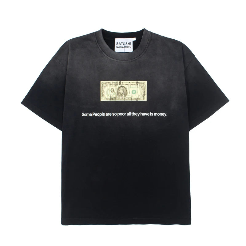 Satoshi Nakamoto T‑shirt Print Men Vintage Washed Oversized Short Sleeve Tee Y2K Street Hip Hop Loose Casual Top - Matrix-studios.com