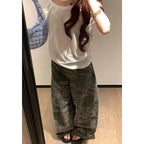 Womens Military Green Jeans High Waist Vintage Straight Baggy Hip Hop American Fashion Wide Leg Denim Trouser Y2K Denim Pants - Matrix-studios.com