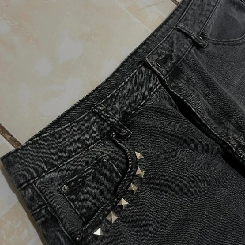 Washed Black Baggy Men Monster Tooth Embroidery Jeans Pocket Wide Leg Denim Pants Y2k Streetwear Hip Hop Loose Trousers Unisex - Matrix Studios
