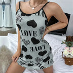 Summer New Women's Nightgown Beauty Back Thin Section Of Home Wear Sexy Halter Short Skirt Love Cartoon Cute Printing Pajamas - Matrix-studios.com