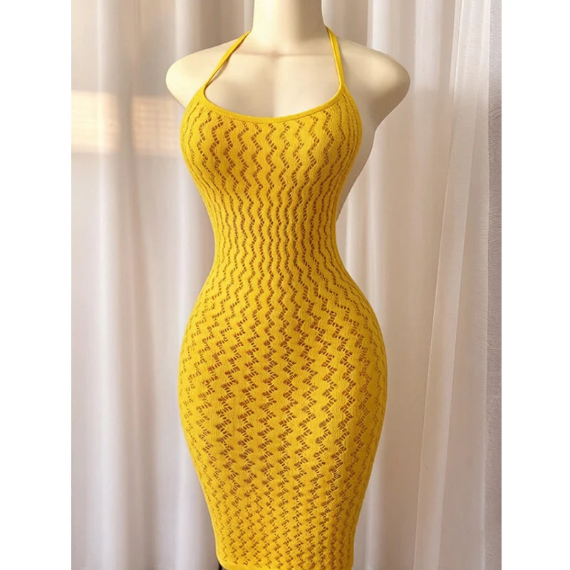 Fishnet Women Sexy Beach Cover Up Dress Women Stretch See Through Sleeveless without Bikini Swimsuit Coverup Mini Beachwea - Matrix Studios