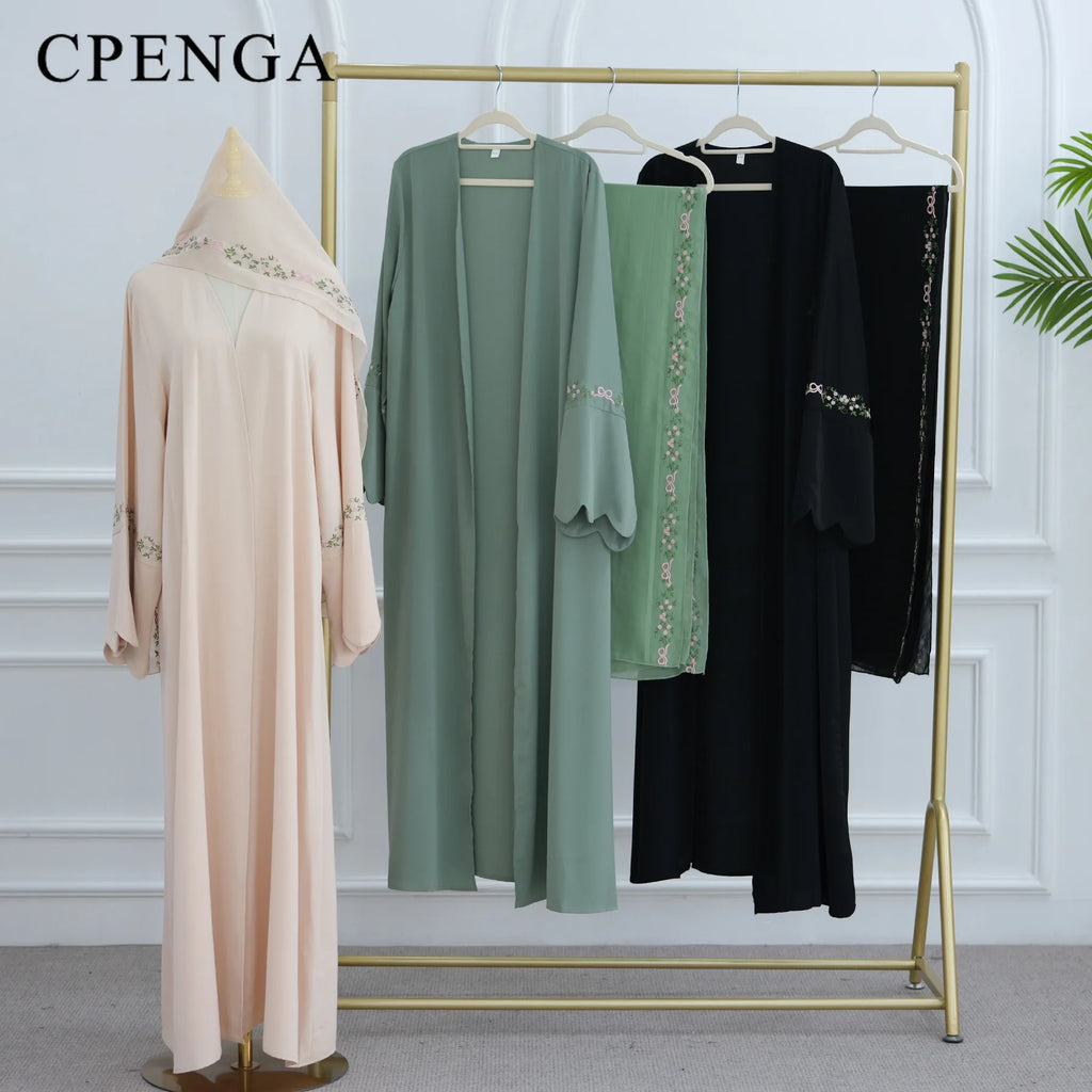 Luxurious Floral Embroidery Hijab Dress for Muslim Women Elegant Dubai Modest Abaya Eid Islam Party Jalabiya Turkey Kaftan Robe - Matrix-studios.com