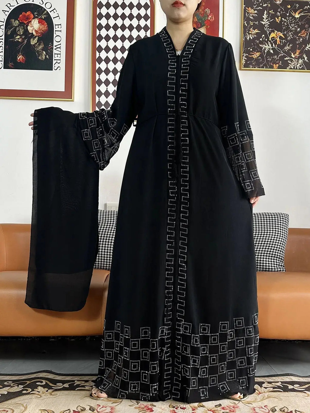 New Women Elegant Dress Chiffon Open Abaya with Zipper Muslim Women Dress Islamic Clothing Cardigan Abaya Women Muslim Dress - Matrix-studios.com