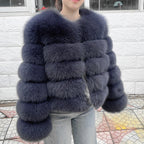 QUEENTINA 50cm Real Fox Fur Coat Women'S New Fashion Winter Furry 2025 Leather And Skin White Clothing Natural New & Jackets - Matrix Studios