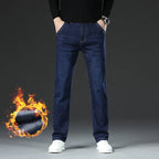 Winter Warm Fleece Jeans Men's Thick Thermal Casual Straight Denim Pants Male Business Work Stretch Trousers New Clothing - Matrix Studios