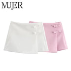 MUJER Pink White Mini Skirt Woman Skort Fashion Bow Skort For Women Summer Slit Short Skirt Woman Split High Waist Skirt Shorts - Matrix-studios.com