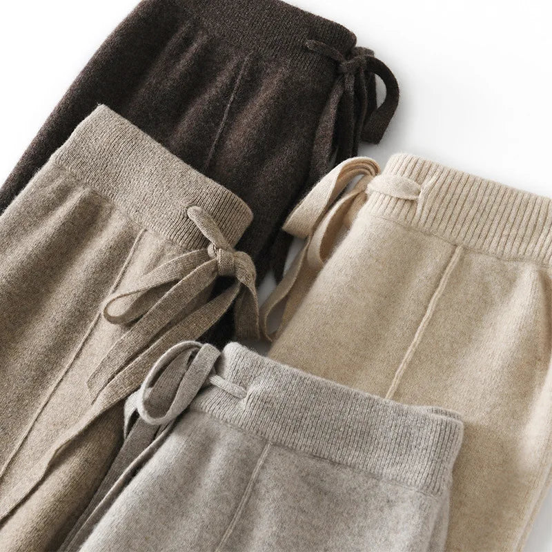 Light Luxury Cashmere Knit Wide Leg Pants Autumn and Winter Women's Fashion Loose Fit Plush Simple Casual Woolen Knit  Pants