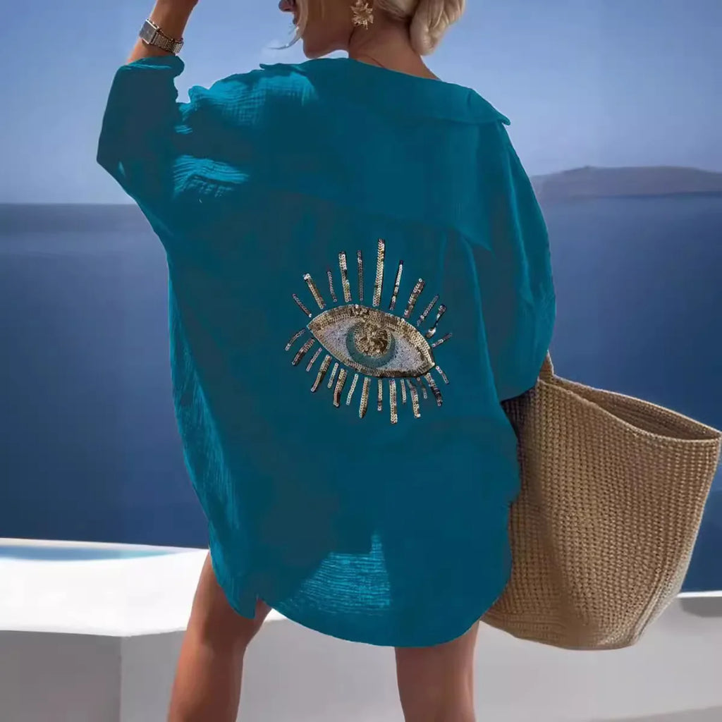 Blue Eyes Bikini Cover Up Lace Hollow Crochet Swimsuit Beach Dress Women 2026 Summer Cover-Ups Bathing Suit Beach Wear Tunic - Matrix Studios