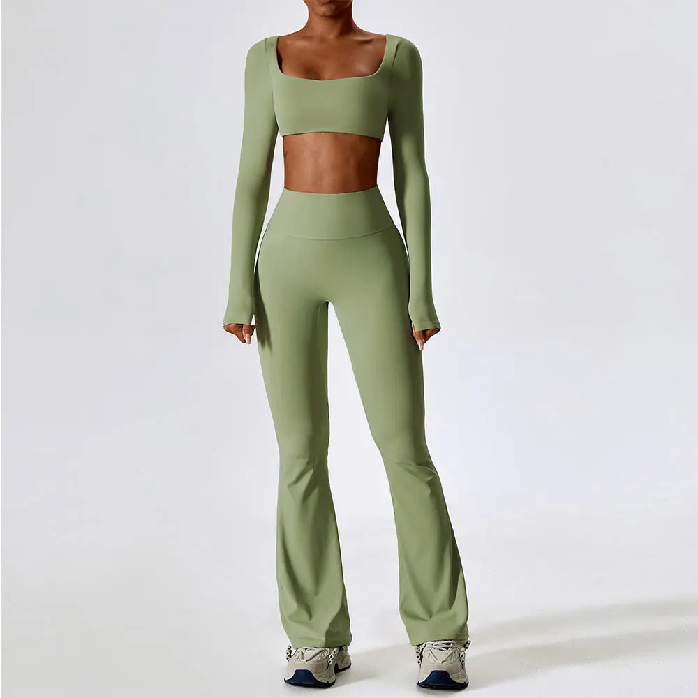 Yoga Set 2PCS Seamless Women Sportswear Workout Clothes Athletic Wear Gym Legging Fitness Bra Crop Top Long Sleeve Sports Suits - Matrix-studios.com