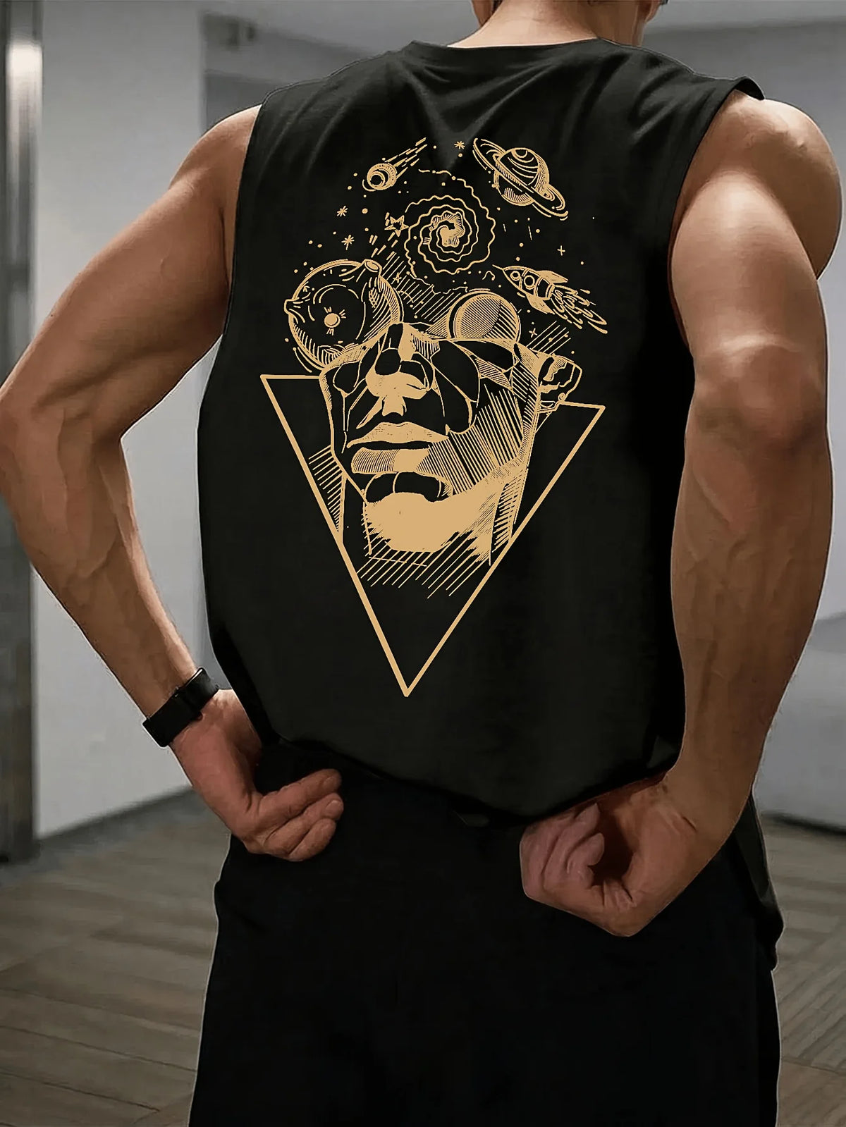Men's Fashionable Casual Sports Loose Compass and Mountain Pattern Print Comfortable and Breathable Round Neck Sleeveless Vest - Matrix Studios