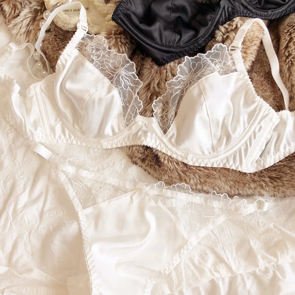 French Ultra Thin Women Lingerie Set Sexy Satin Lace Splicing Comfort Bras Leopard Print Temptation Bra and Thong Sets Underwear - Matrix-studios.com