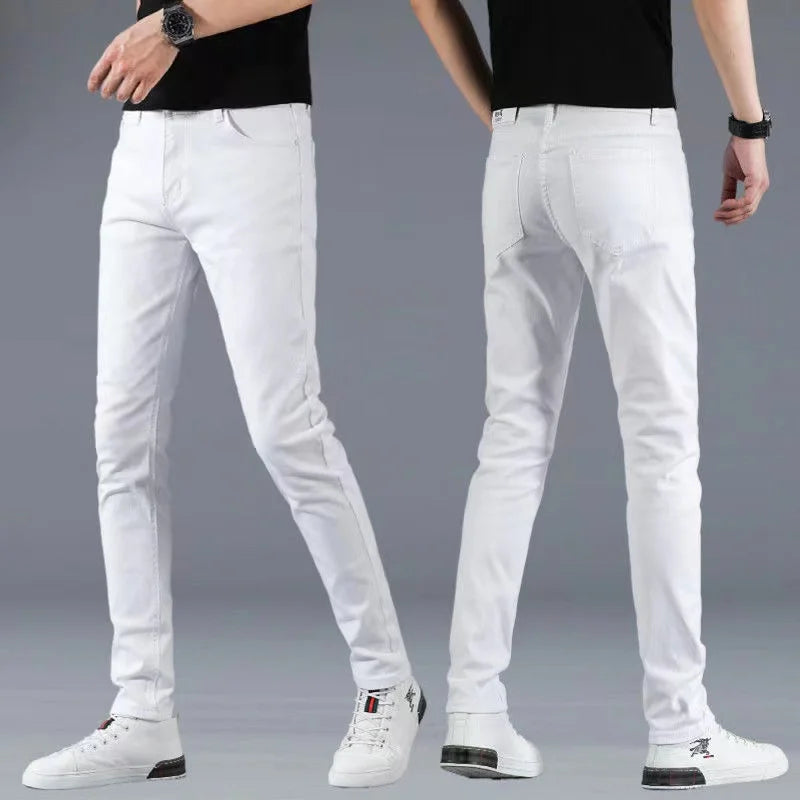 Fashion Mens Slim Fit Denim Pencil Pants High Quality Black White Skinny Stretch Jeans Mens High Street Jeans Four Season - Matrix Studios