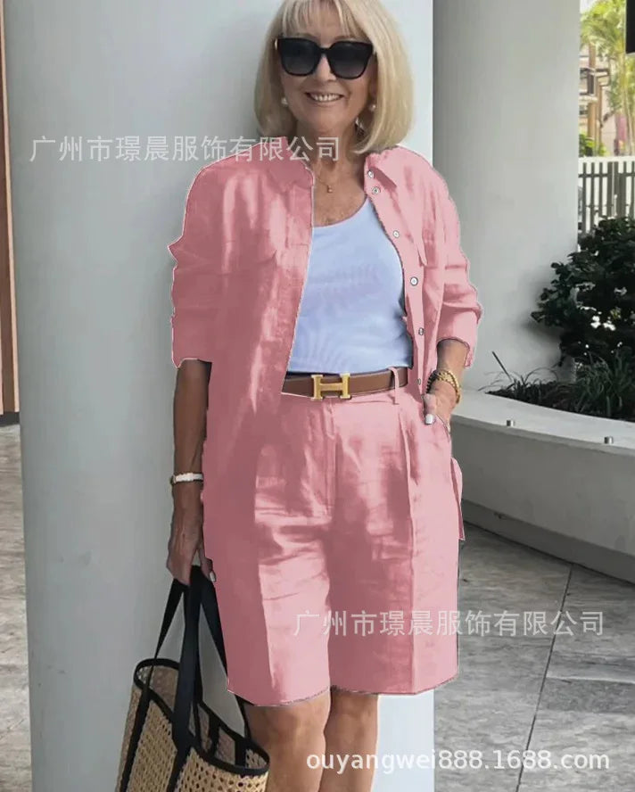 2026 Elegant 2-Piece Sets For Women Womens Cardigan Shirt Top Summer Solid Color Casual Shorts Two Piece New In Matching Sets - Matrix-studios.com