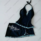 Y2K Vintage Halter Tankini Skirt Bikini Set Summer Vacation Black Ruffle Edge Letter Print Bathing Suit Women Sexy Beachwear For - Matrix-studios.com
