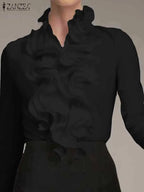 ZANZEA Elegant Women Blouse Ruffles Tops Fashion Long Sleeve Shirts Flounce Blusas Stylish OL Work Shirt Female White Blouses - Matrix-studios.com