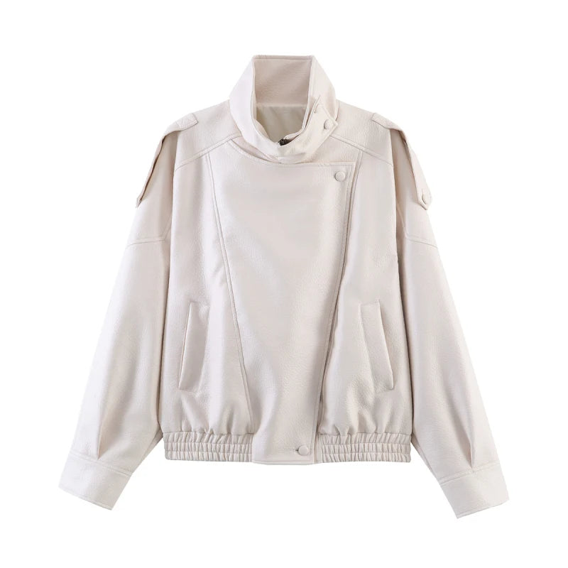 HH Autumn Faux Leather Jacket For Women Casual Solid Long Sleeve Zipper Pu Leather Coats New Fashion Female Streetwear - Matrix Studios
