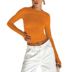Fashion Women T-shirt Long Sleeve Crew Neck Solid Slim Fit Ladies Crop Top with Thumb Holes for Daily Streetwear Summer Camis - Matrix-studios.com