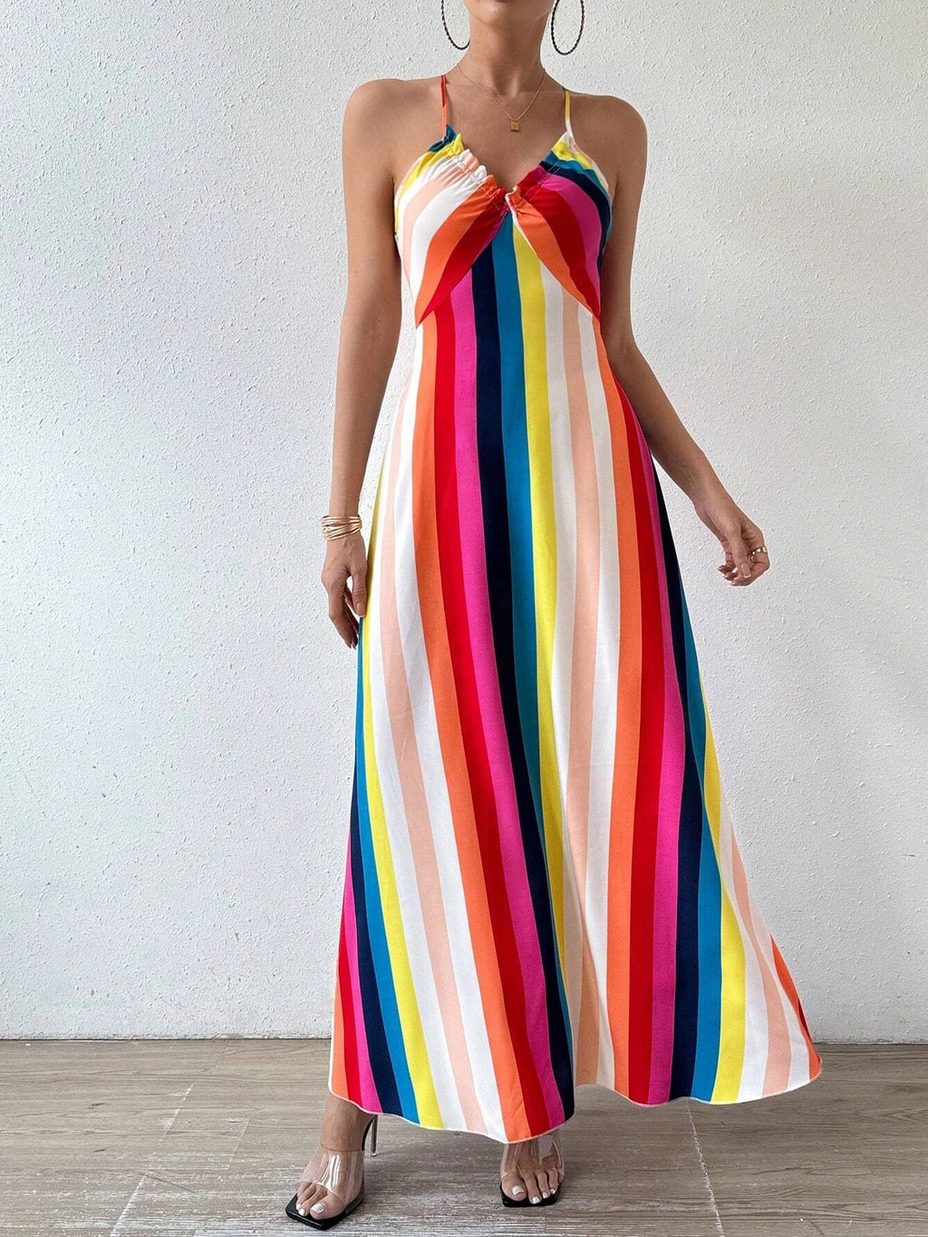 Women's Summer Ethnic Pattern Backless Split Thigh Dress Ladies Summer Clothes Boho Fashion Frill Trim Long Dress for Beach - Matrix-studios.com
