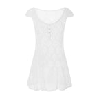 Yiiciovy Women Bikini Dress Sarong Beach Wrap Tunics Beach Cover Ups Summer Lace Short Sleeve Hollow Out Swimwear Mini Dress - Matrix Studios