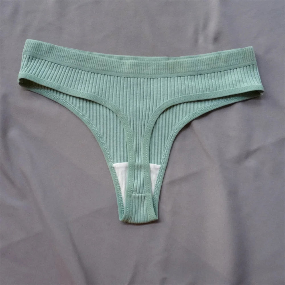 3 Pcs Seamless Ladies Ribbed Cotton Thong Simple Women's Low Waist Bikini Briefs Sports Girls Underwear Plus Size - Matrix Studios