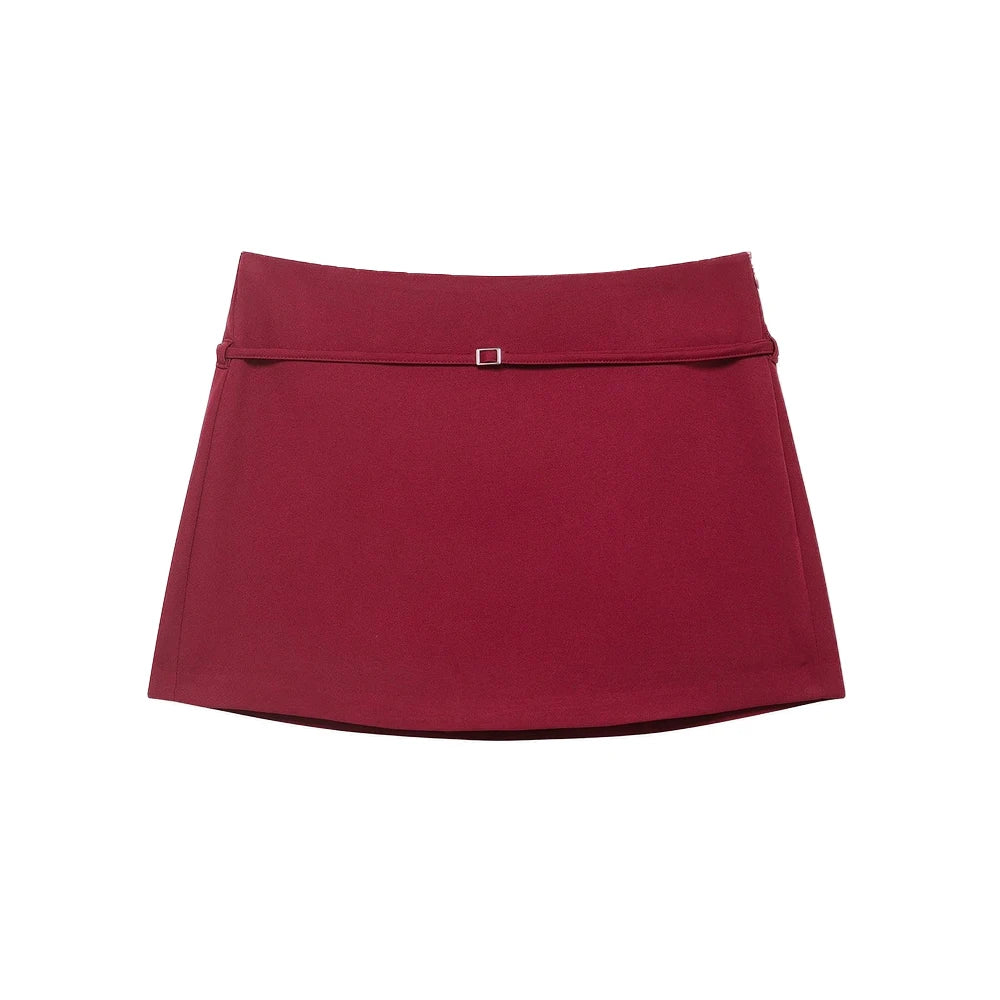 Women's Solid Color Skort with Belt Side Zipper Casual Shorts Skirts Fashionable And Stylish Women's Clothing - Matrix Studios
