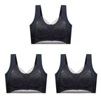 3Pcs Women Lace Bra Perspective Push Up Ice Silk Deep V Bralette Bra Sexy Lingerie Tops Plus Size Cup Mom's underwear L-5XL - Matrix Studios