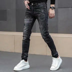 High End Stylish Classic Distinctive Printed Black Stretch Denim Jeans for Men High Quality Slim Fit Stretch Luxury Denim Pants - Matrix Studios