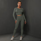 2Pcs Women Sets Energy Seamless Gym Suits Bubble Butt Sports Pants+Long Sleeve Shirts Push Up Running Sets Tracksuits Tights Set - Matrix-studios.com