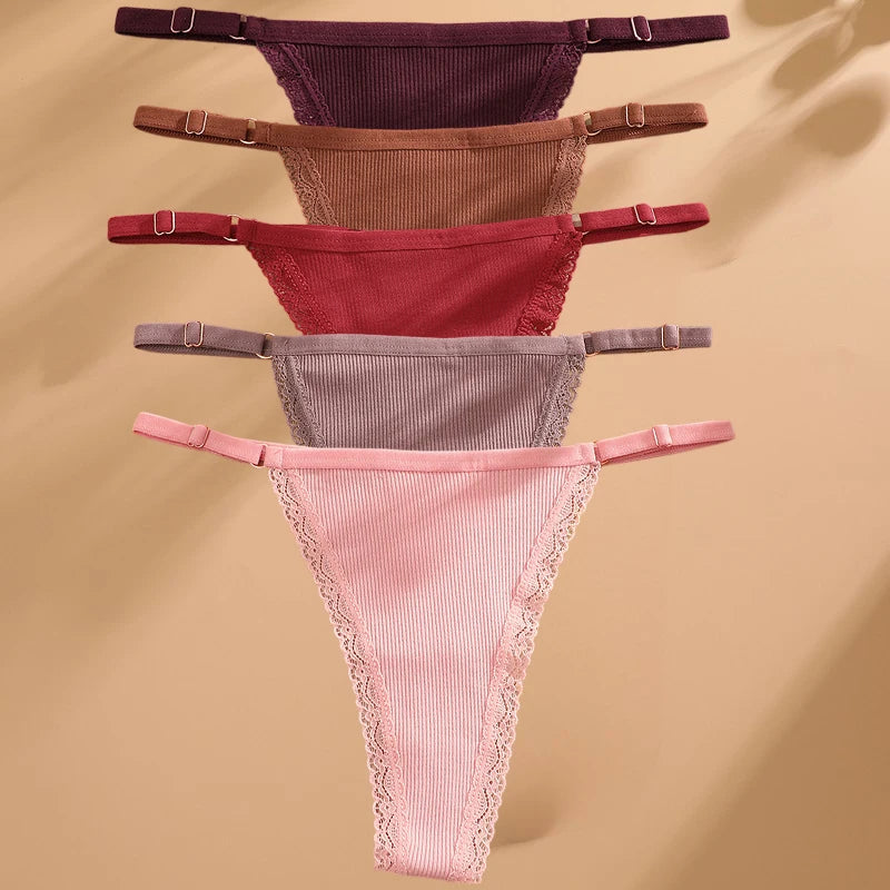FINETOO 5PCS/Set Sexy G-string Panties Cotton Women's Underwear  Adjustable Waist Girl Female Pantys Bikini Lady Thongs Lingerie - Matrix Studios