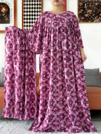 2025 New Loose Floral Dress Short Sleeve Cotton Women Abaya with Big Scarf Boho Maxi Dress Casual Fashion Dress African Vestidos - Matrix-studios.com