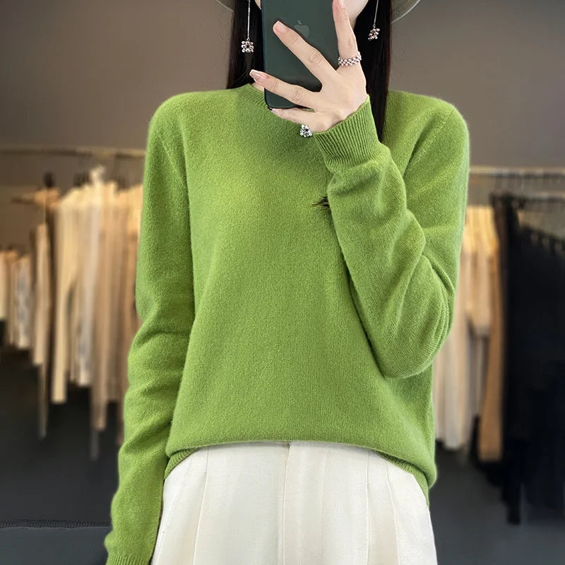 100% Merino Wool Sweater Women O-neck Cashmere Knitwear Female Pullover Autumn Winter Casual Tops Solid Color Soft  Clothing - Matrix Studios