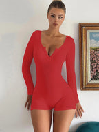 Hugcitar Spring Ribbed Solid Square Collar Long Sleeve Buttons Sexy Bodycon Skinny Playsuit Women Casual Romper Streetwear Sport - Matrix Studios