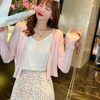 AOSSVIAO 2026 Spring Summer Ice Silk Knitted Thin Women's Cardigan French Style Sun Protection Shawl Sweater Coat Knit Crop Tops - Matrix Studios