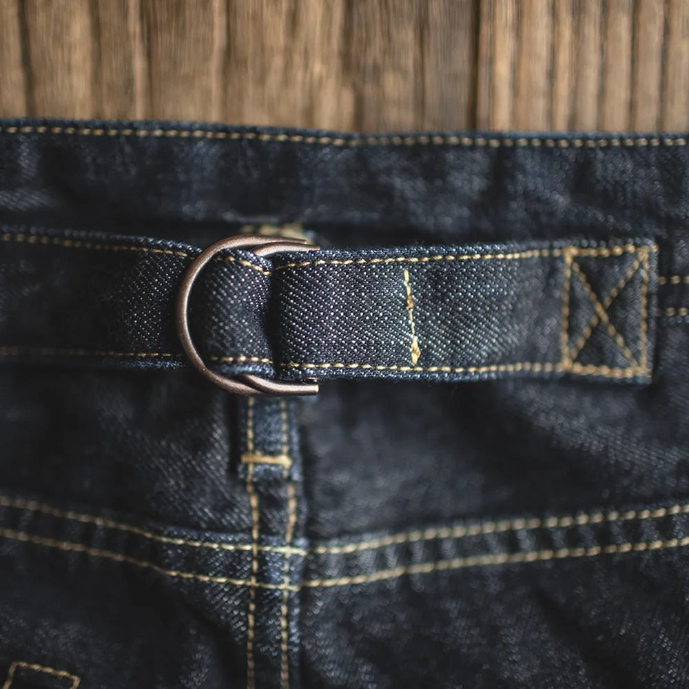 Maden Vintage 14oz Selvedge Raw Denim Jeans Horsehair Leather Patch Straight Fit Jeans Men's Spring and fall Paris Buckle Pants - Matrix Studios