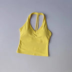 Women's Sexy V-Neck Fitness Bra Nude Sports Bra Hanging Neck Yoga Suit Vest Comfortable Breathable Gym Top for Active Wear - Matrix Studios