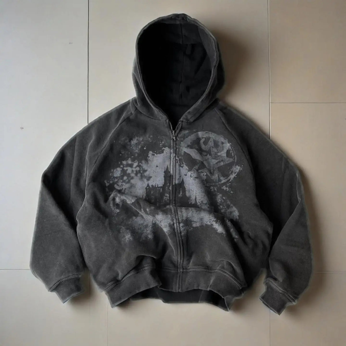 Y2k Gothic Punk Style Printed Star Spot Embroidered Zipper Hoodie Men and Women Fashion Harajuku Retro Oversized Bat Sleeve Top - Matrix Studios