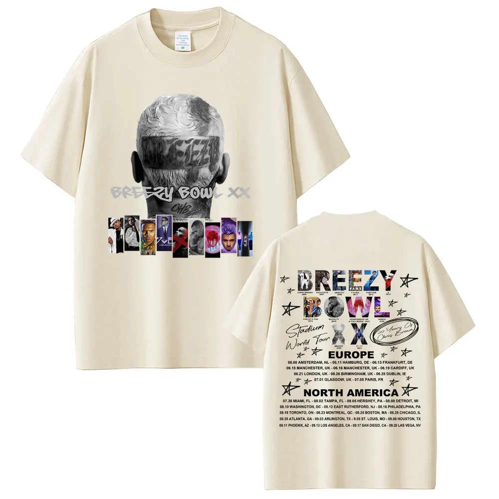 Rapper Chris Brown Breezy Bowl XX Tour 2025 T-shirt Men Women Hip Hop Fashion Pop Music  T Shirts Casual Cotton Vintage T-shirts