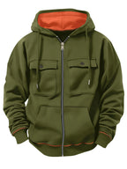 Spring Autumn New Men's Multi Pocket Hoodie with Velvet Casual Zipper Hoodie Fashion Sports Street Top Jacket for Men - Matrix Studios