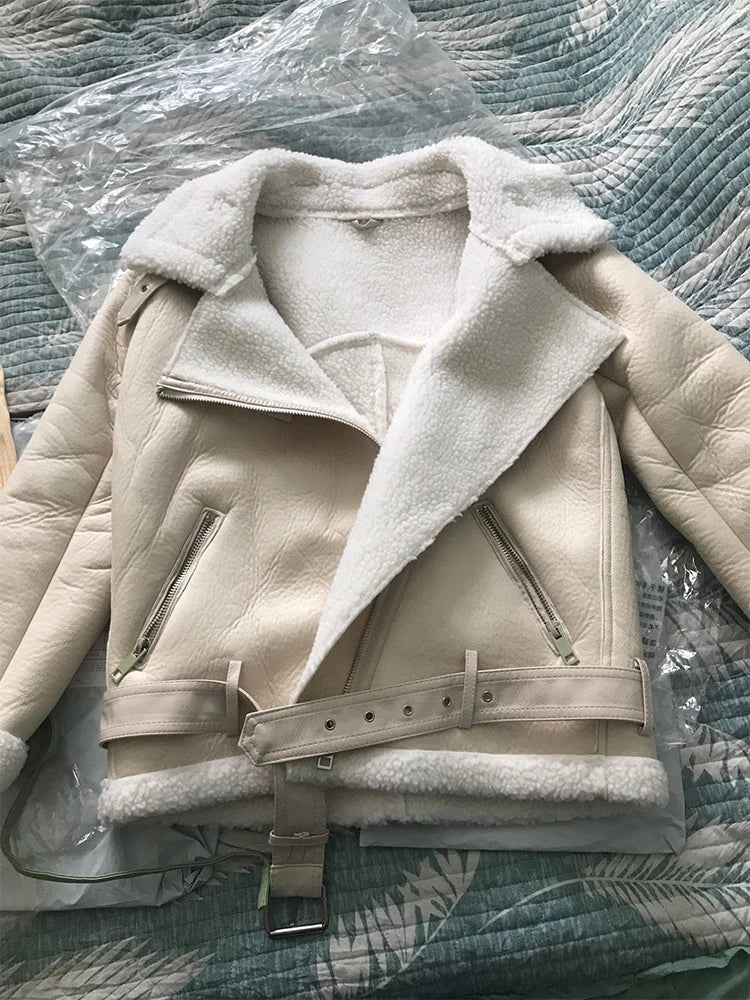 Ailegogo Winter Coats Women Thickness Faux Leather Fur Sheepskin Female Fur Leather Jacket Aviator Outwear Casaco Feminino - Matrix Studios