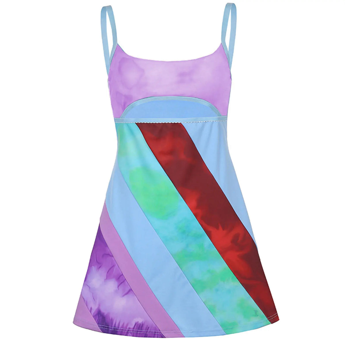 2024 New Women’s Casual Sweet Suspender A-line Dress Fashion Contrast Color U-neck Hollow Short Dress - Matrix-studios.com