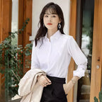 Professional White Shirt Women Office Lady Slim Fit Formal Blouse Woman Daily Commuter Simple Versatile Square Collar Base Shirt - Matrix-studios.com