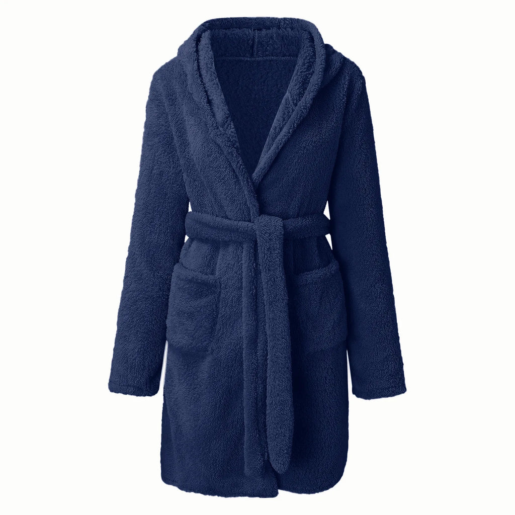 Autumn Winter Women Sexy Bath Robe Fluffy Plush Pyjamas Ladies Hooded Dressing Solid Color Gown Warm Bathrobe Female Loungewear - Matrix-studios.com