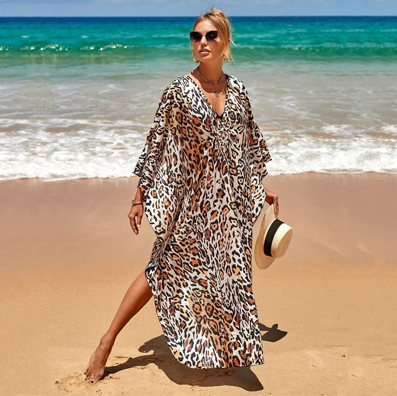 Plus Size Womens Animal Print Kaftan Dresses Caftans Swimwear Coverups Summer Bathing Suit Long Beach Dress - Matrix Studios