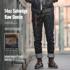 Maden Vintage 14oz Selvedge Raw Denim Jeans Horsehair Leather Patch Straight Fit Jeans Men's Spring and fall Paris Buckle Pants - Matrix Studios